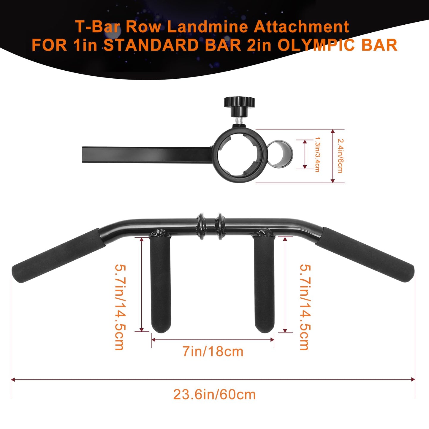 powerfeng T Bar Row Attachment Multi-Grip: T Bar Row Multi-Grip Handle Bar Attachment for 2Inch Olympic Barbell Bar & 1Inch Standard Bar Strength Workout Training