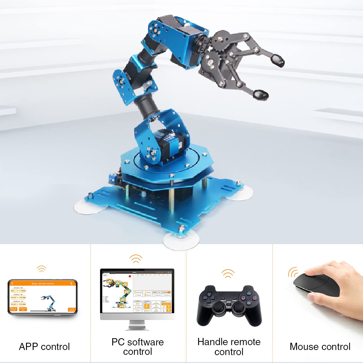 Robotic Arm for Arduino Coding Programming 6DOF Hiwonder-xArm1S STEM Educational Building Robot Arm Kits, 6 AXIS Full Metal Robotic Arm Wireless Controller/PC/App/Mouse Control Learning Robot