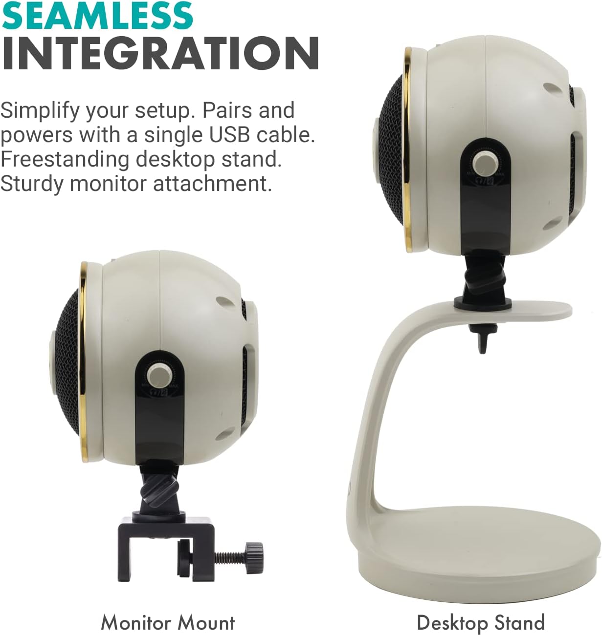 Movo 1080p WebMic HD Pro All-in-One Webcam with Mic and Ring Light in Pearl White- HD Camera, Pro Cardioid Condenser