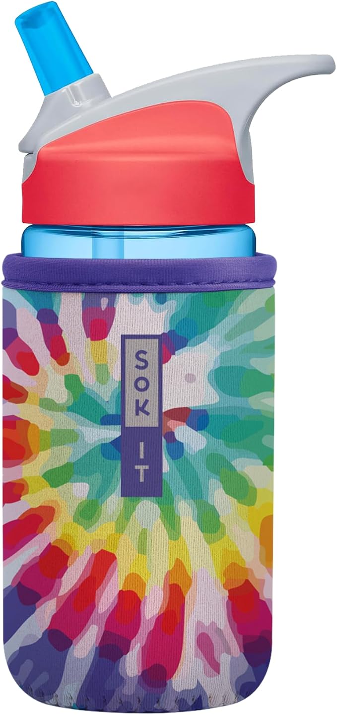 Sok It BotlSok Water Bottle Sleeve Insulated Neoprene Cover (Rainbow Tie Dye, Fits 12oz CamelBak or Nalgene)