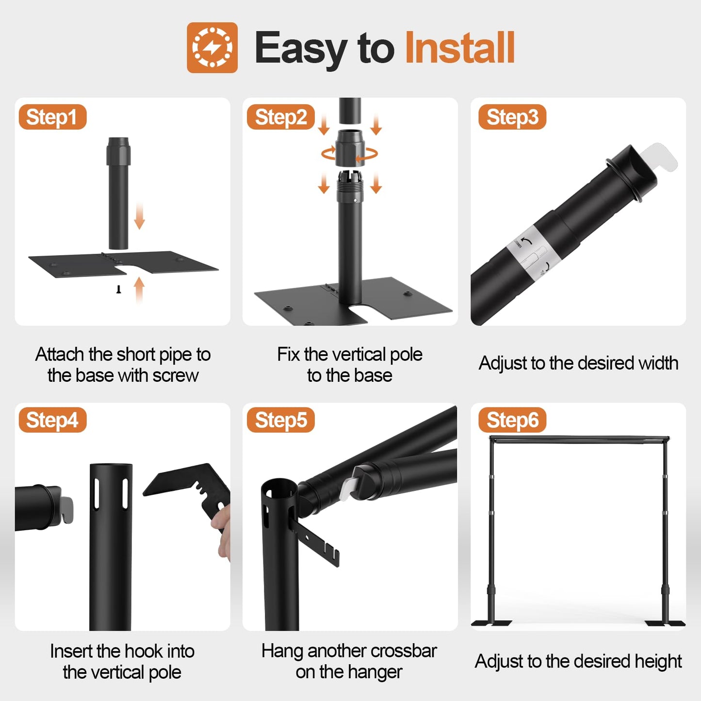 GLOSHOOTING Heavy Duty Backdrop Stand, Double Crossbar Pipe and Drape Kit, Adjustable Metal Frame for Wedding & Birthday Party Decorations 10x10ft-Black
