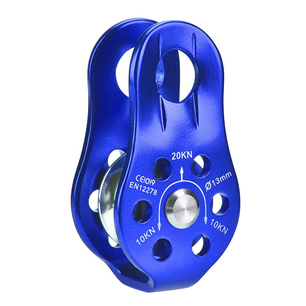 Omabeta Pulley, Heavy-Duty Aluminium Alloy Construction with Smooth Rotation, Single Rope Pulley Block, for Climbing and Hauling, Blue, for 8-12mm Rope