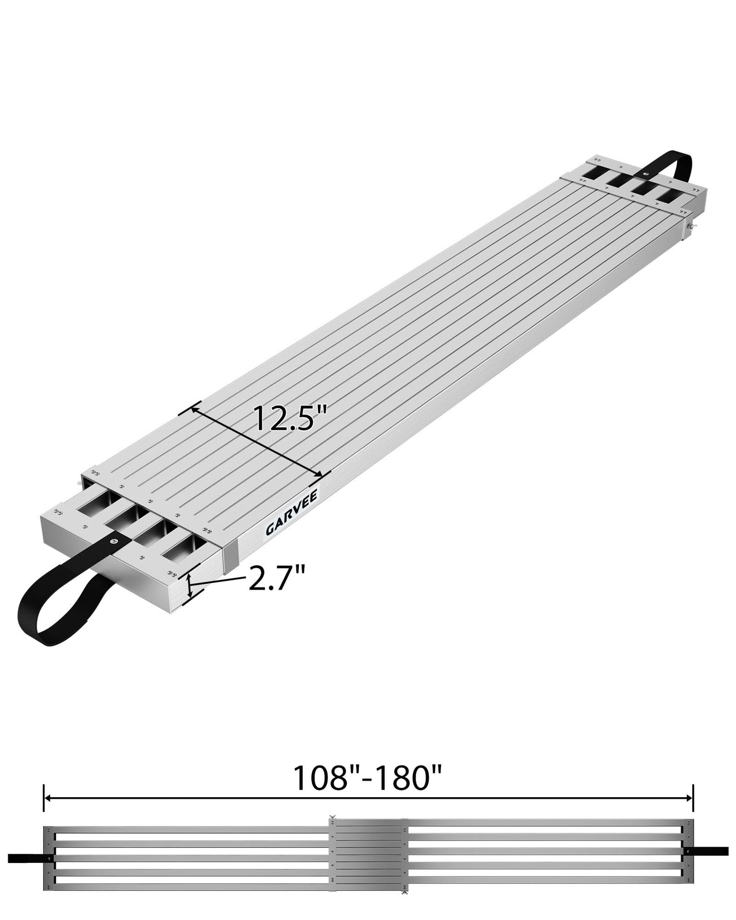 Garvee 9-15ft Aluminum Work Plank, Telescoping Plank, 440LBS Capacity, Adjustable Aluminum Plank, Equipped with Skid-Proof Platform Scaffold Ladder Accessory