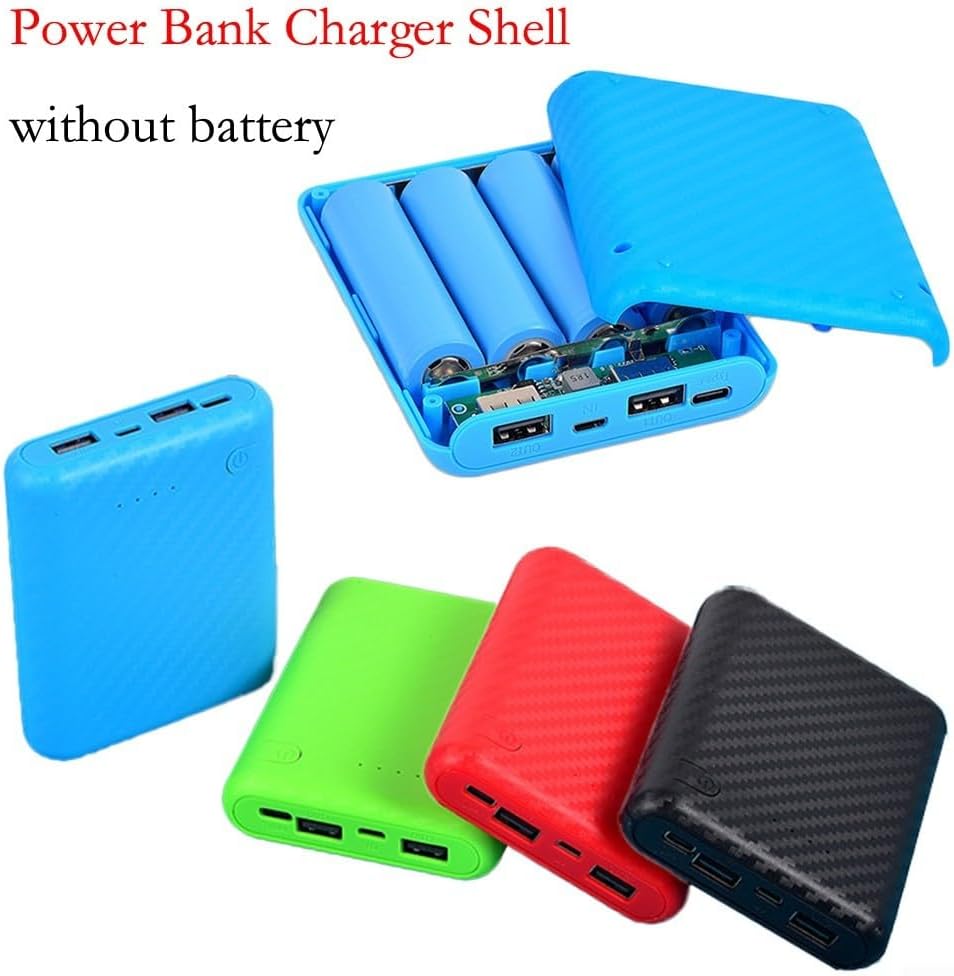 Floweringbeter 4 5V 2 4A, 5V 2.4A) Slots Power Bank Battery Box Charging Case with Type C and Mic Input, Dual USB