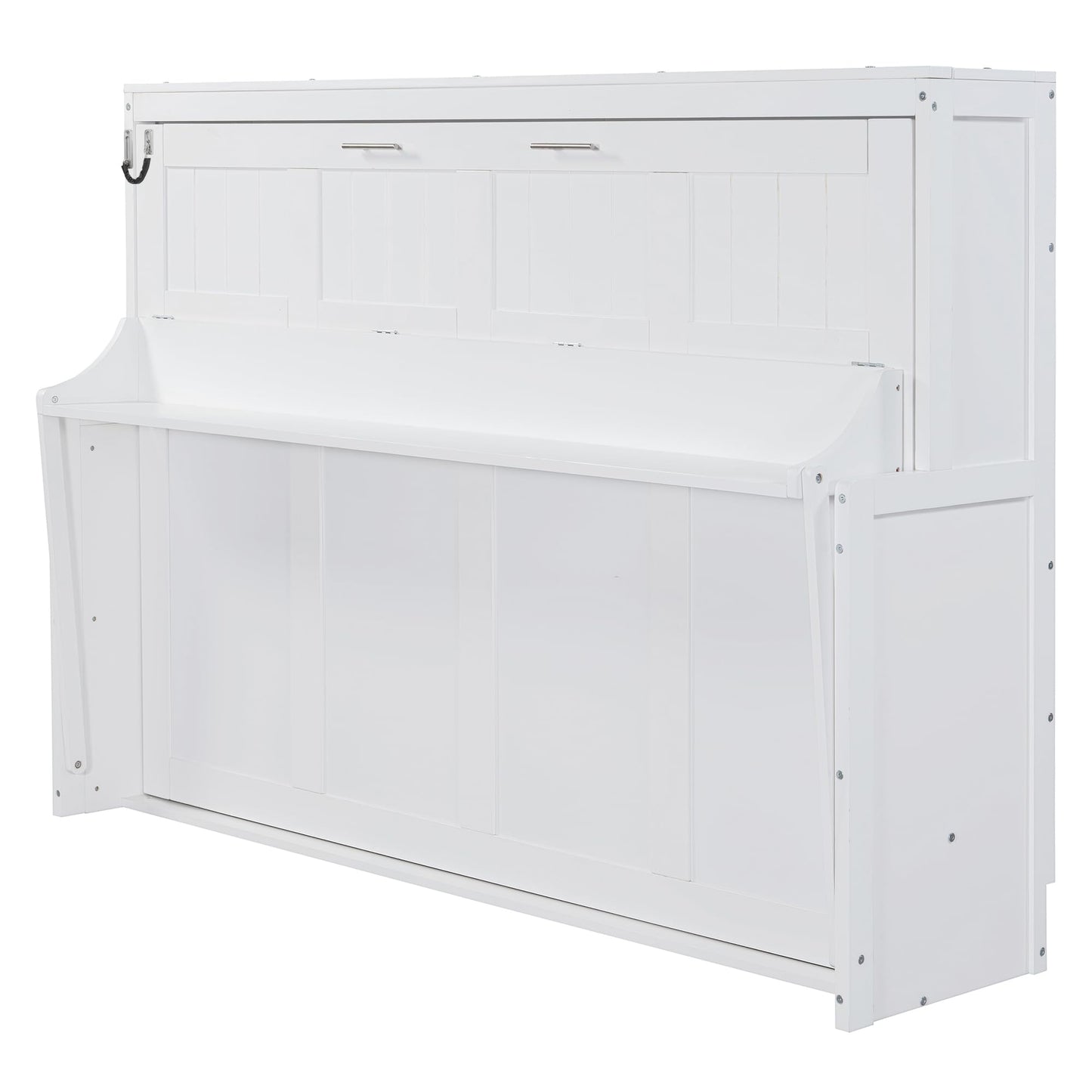 Ball & Cast Murphy Bed Full Size Hideaway Beds with Hydraulic Lift & Desk Design,Industrial Multifunction Wood Wall Cabinets Bedframe W/Hardware Chain,Space-Saving for Apartment,White