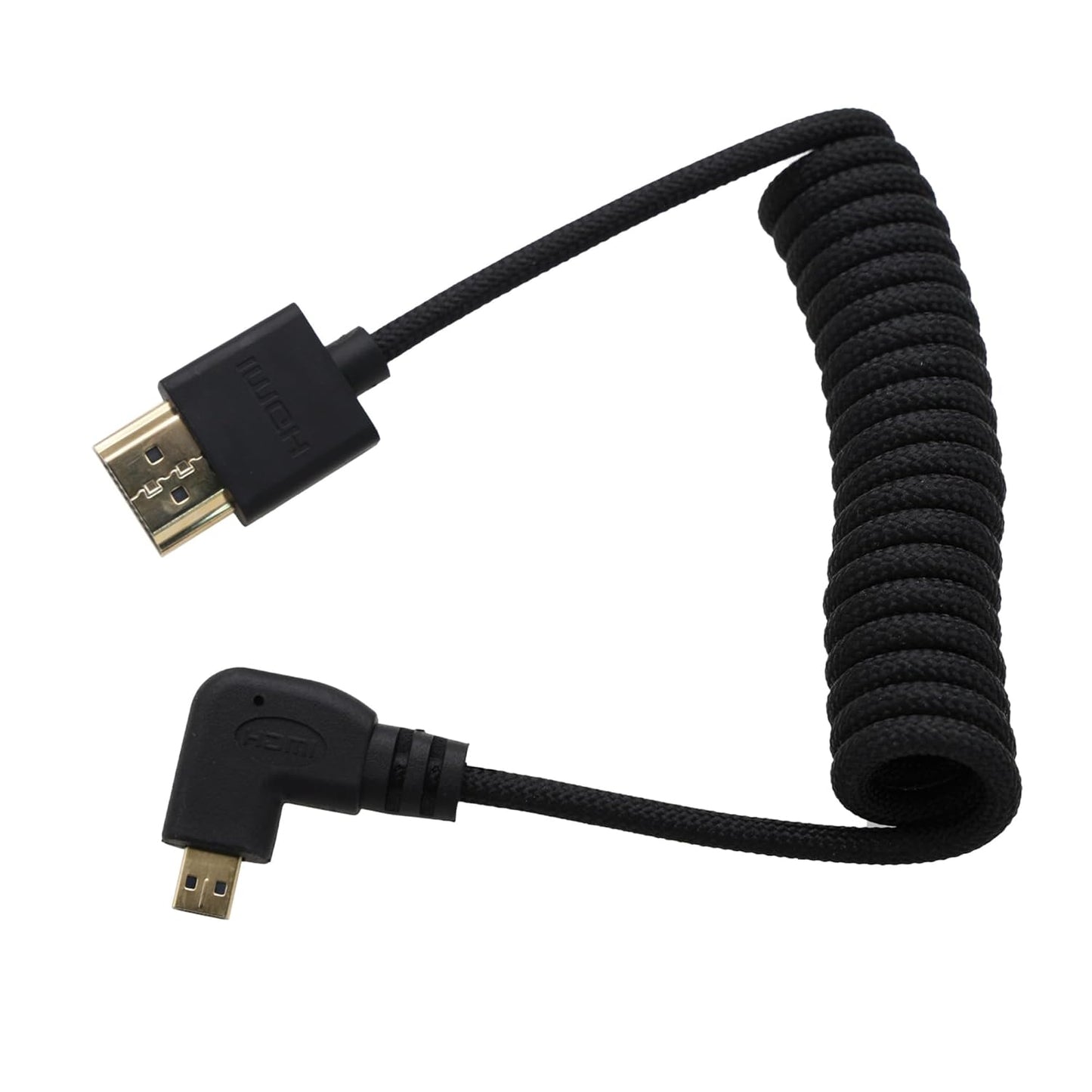HangTon 8K 4K 60p A7C R6 XT30II, S9 Left Angle Micro HDMI to HDMI Coiled Cable for Ninja V Monitor, Sony R, Canon mkII