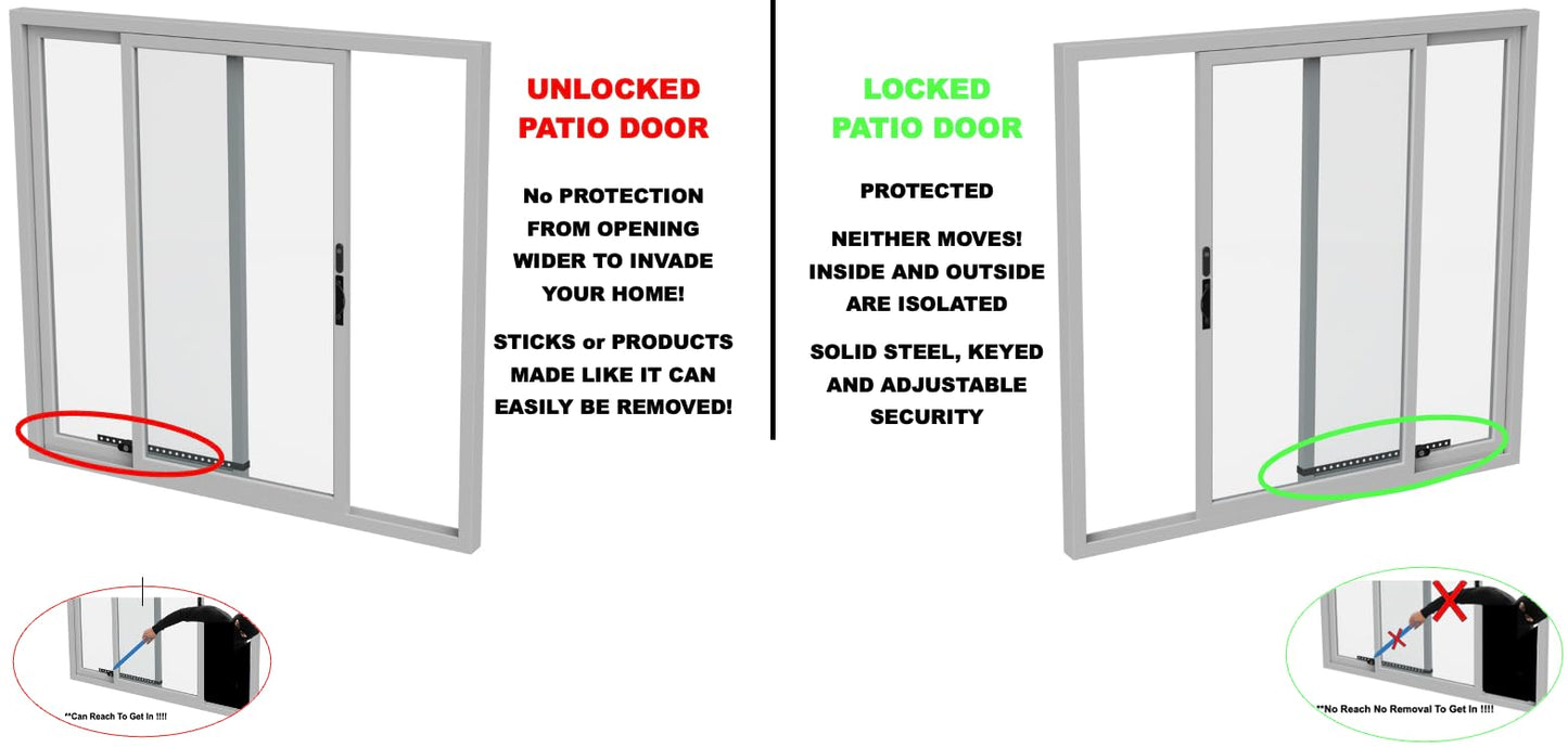 Winlock Patio Security Bar for Child Safety, Pets & Burglary Prevention Stops Sliding, Locks an Open Patio for a Breeze or Close, Solid Steel, Adjustable (2-12") (White, 12" Tall 2.5" Wide)