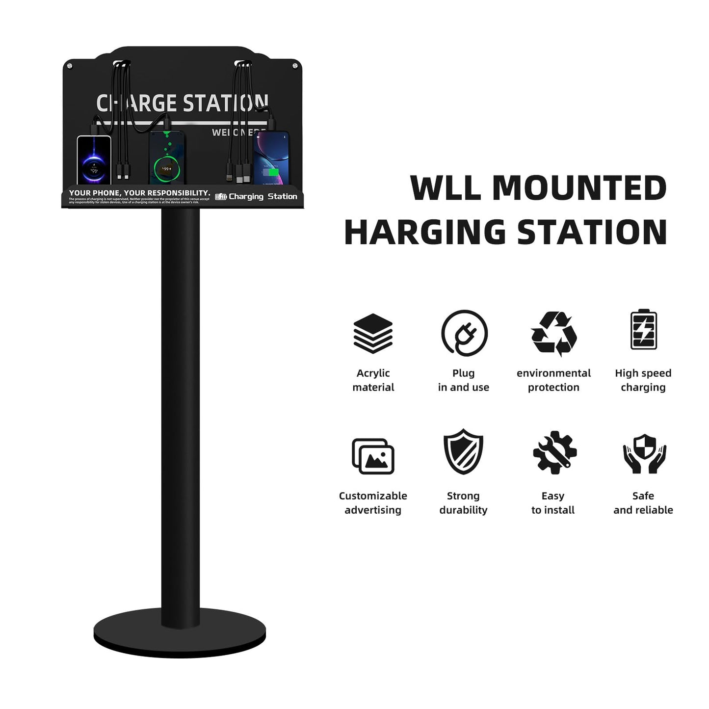 Floor Stand Cell Phone Charging Station Mobile Phone Charging Station | Fast Charging 8 Device | Compatible with Apple Tablets Android Port | Great for Offices Hotel Hospital Airport