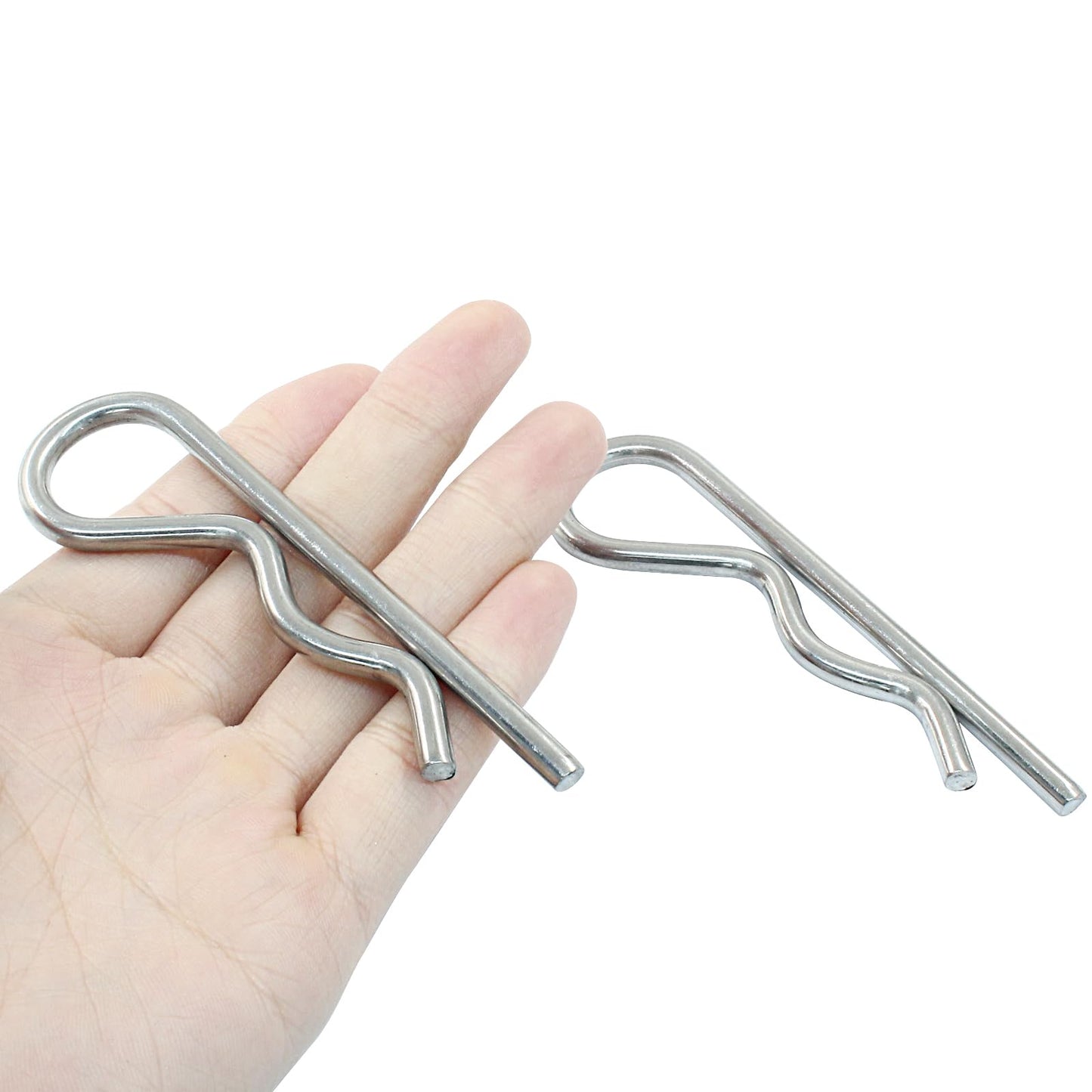 Moicstiy 2Pcs M5x100 mm R Clips, 4 Inch Stainless Steel Hitch Pins Clip, Retaining Cotter Pins Wire Hair Pins for Trailer Pin Clips Lock (Silver)
