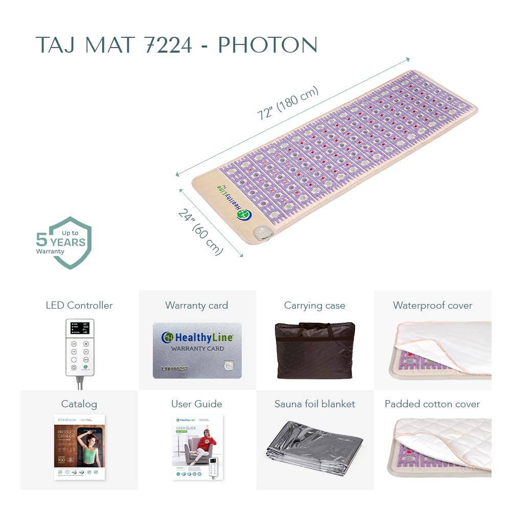 РЕМF Advanced Far Infrared Heating Pad - Professional Biomat for Pain Relief and Healing - Pulsed Electromagnetic Field Therapy - Full Body Mat with Red Lights, Amethyst, Tourmaline and Jade - 72 x 24