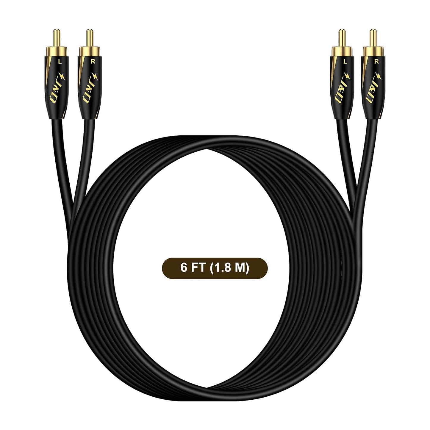 24 2RCA 6 Feet/1.8 J&D Audiophiles RCA Cable, AWG Male to Male Stereo Interconnect Audio Cord, Gold-Plated Subwoofer