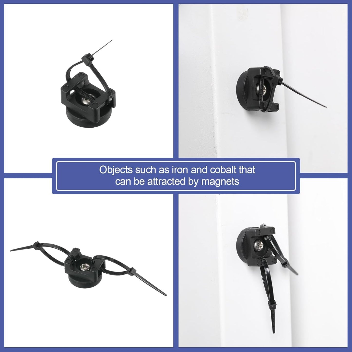 12 (22 mm) Yookeer Pcs Magnetic Zip Tie Mount Base Black Magnetic Cable Clips Wire Holder Multipurpose Cable Ties