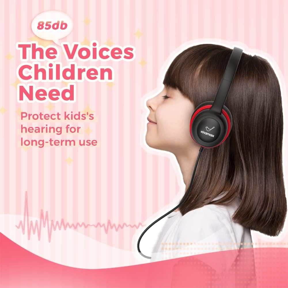 3.5mm vinamass Kids Headphones, Wired Headphones for Kid with Safe Volume Limiter, Kid Headphone with Cord Jack, On-Ear