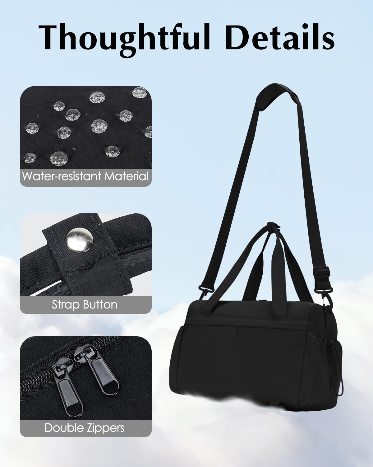 Small Gym Bag, Mini Gym Bag for Women with Yoga Mat Holder and Wet Compartment, Cute Mini Puffer Duffle Bag with Water Bottle Pocket for Workout Yoga Dance, Puffer Black