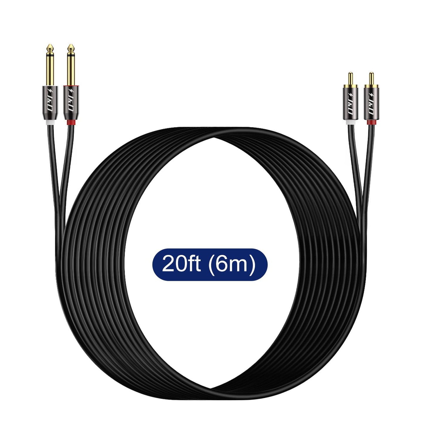 1/4 2X6.35mm 20 J&D to RCA Cable, Gold Plated Copper Shell Heavy Duty TS to Dual RCA Stereo Audio Interconnect Cord