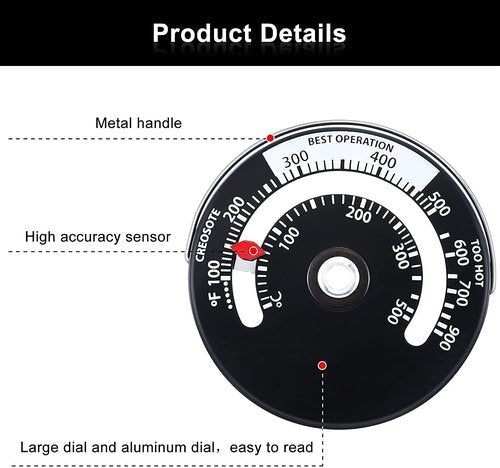 Frienda 2 Pieces Wood Stove Thermometer Magnetic Oven Temperature Meter for Wood, Gas, Pellet Stoves Fire Stove Pipe Thermometer for Avoiding Fan Destroyed by Overheating