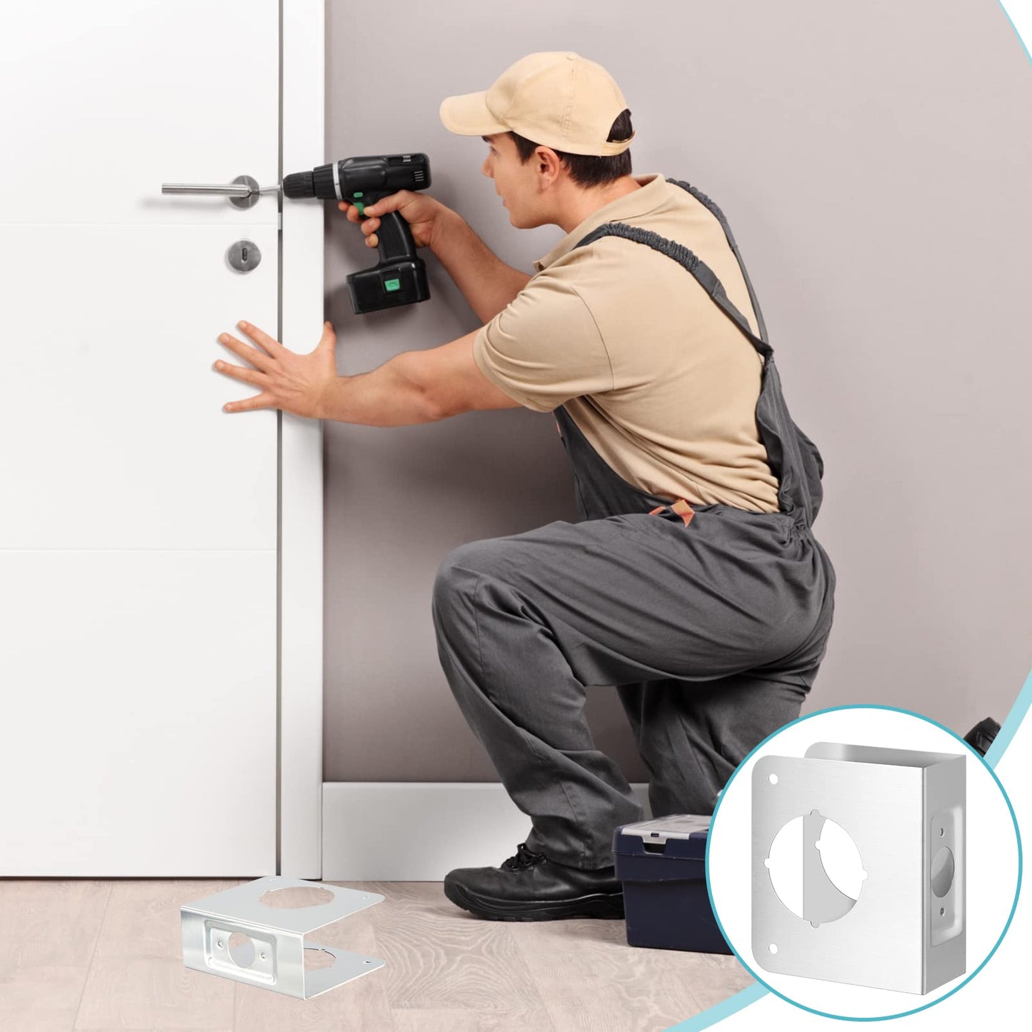 Lock and Door Reinforcement Plate 1-3/4-Inch Thick by 2-3/8-Inch Backset 2-1/8-Inch Bore Doors Reinforce Repair Stainless Steel Home Security Plate Add Security to Your Home(2 Pcs)