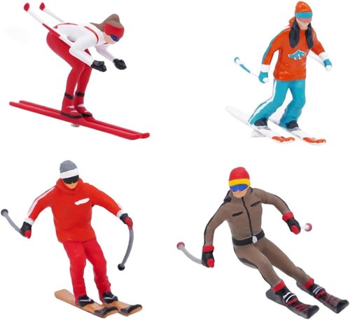 DYNWAVE Nordic Skiing Figures - 4Pcs 1/64 Scale Resin Models for DIY Crafts & Fairy Gardens