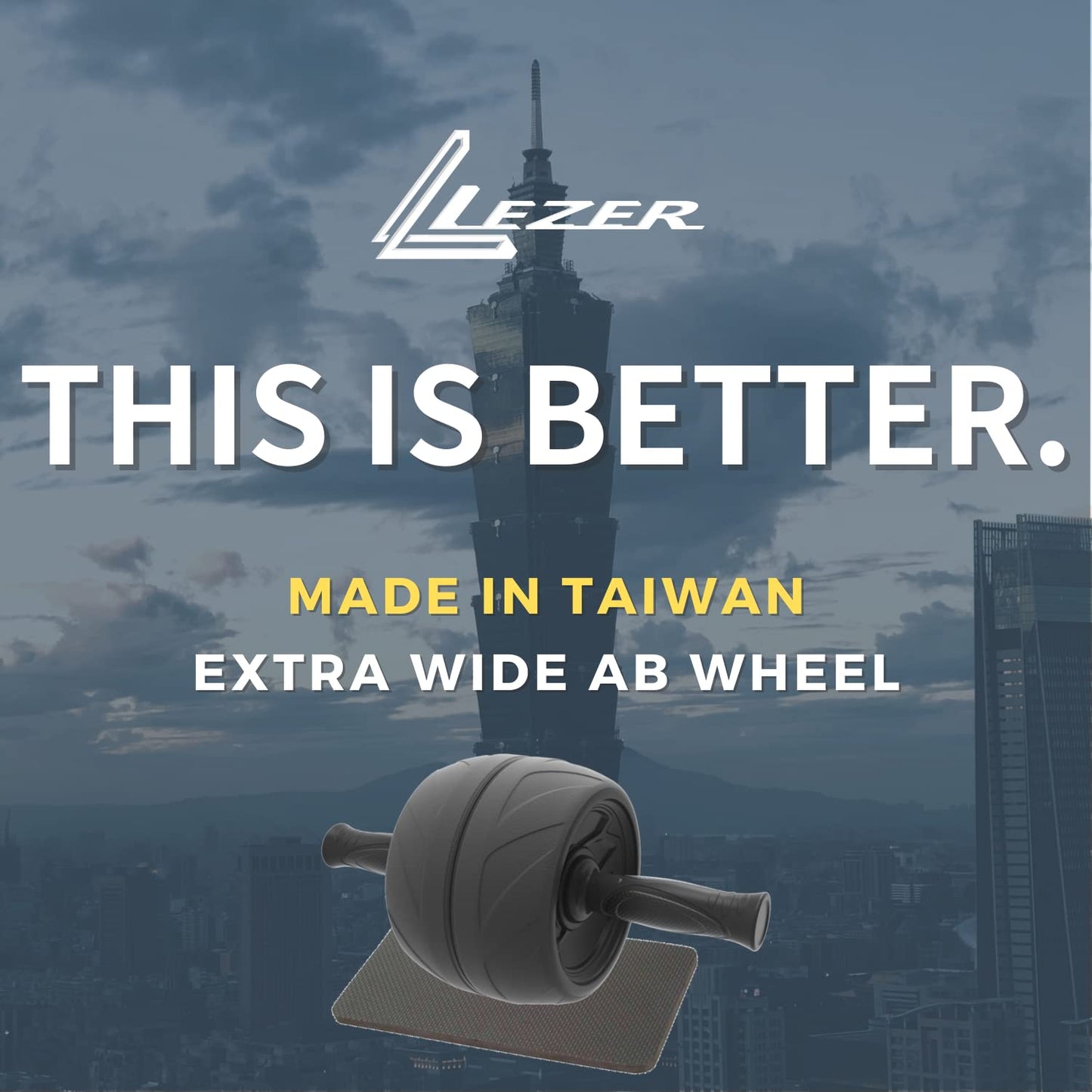 LEZER Ab Roller Wheel, Abdominal Workout, Extra Wide 5.5", Exercise Wheel, Home Gym Fitness Equipment, Core Strength, Muscle, Thick Knee Pad, Made In Taiwan Black