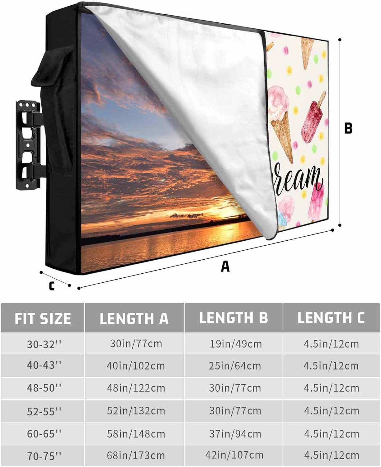 LBCASA 30 32 Inch Summer 600D 30"W 19"H 4.5"D Ice Cream Outdoor TV Cover to Weatherproof, Pink Popsicle Colorful Polka