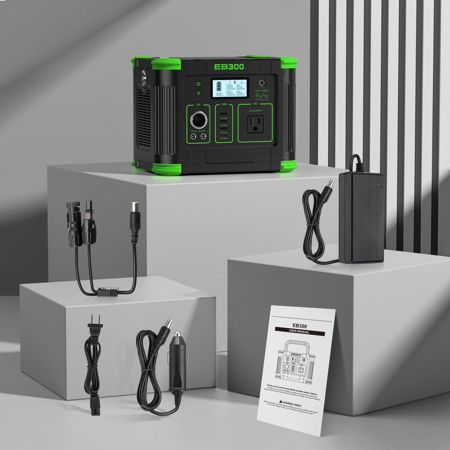 330W Portable Power Station, 288.6Wh Solar Generator with 60W USB-C PD Output, 120V Pure Sine Wave AC Outlet, 5W Wireless Charging, Multi-Port Power Supply for Camping, Home Blackout, RV Travel