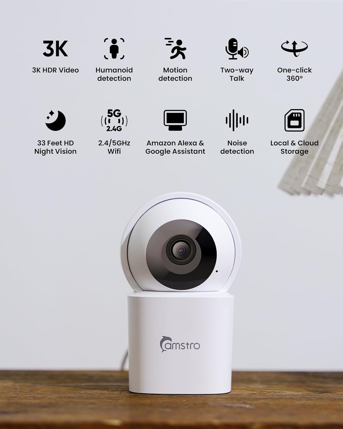 3K 360PTZ Tracking,2.4/5GHz Detection,2-Way Indoor Security Camera Home Baby/Pet Monitor, Auto WiFi, AI Motion & Sound