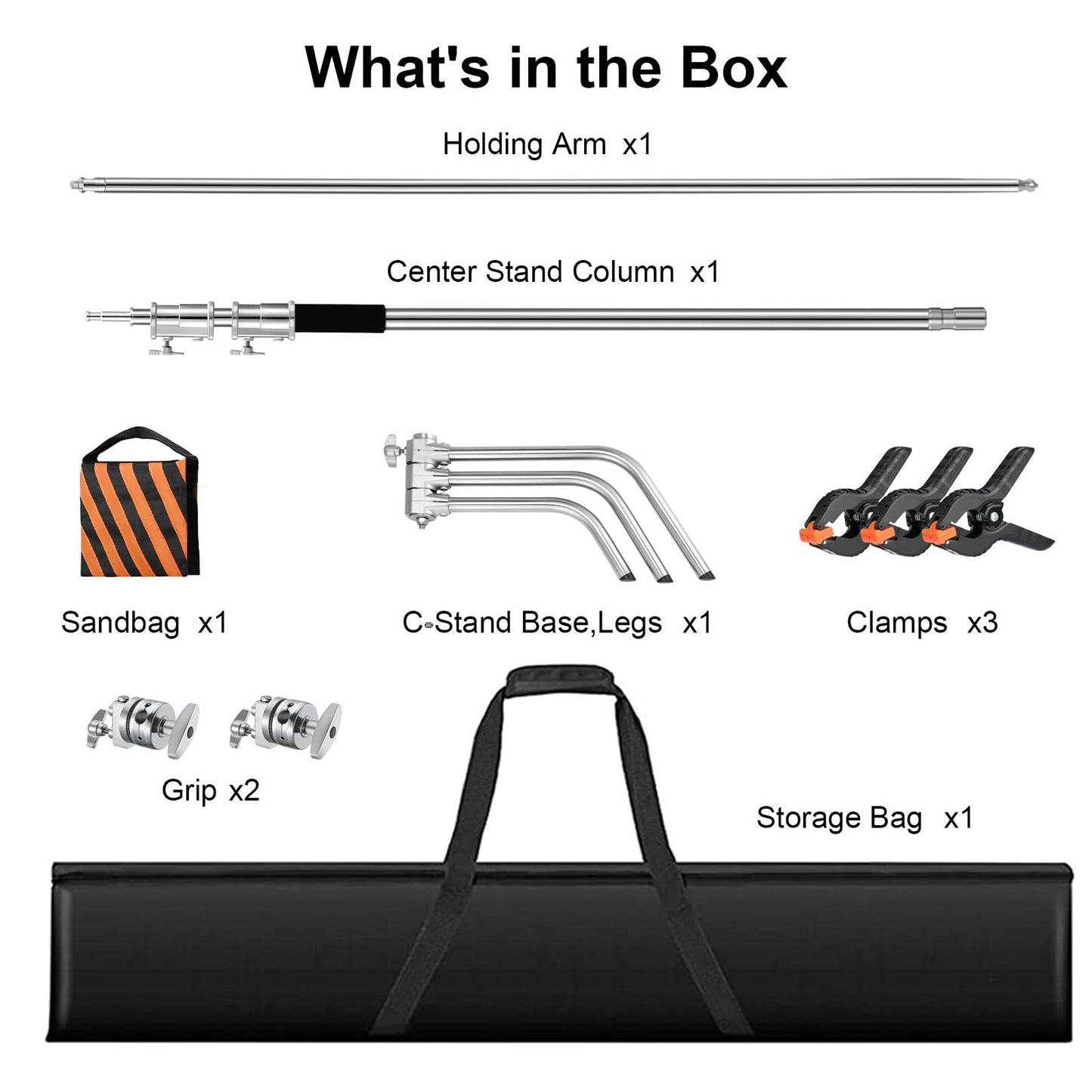Heavy Duty C Stand 10.8ft/330cm with Boom Arm 100% Stainless Steel Photography Sturdy C-Stand with Carry Bag Sandbag 3*Clip 2*Grip Head for Photography Studio Video Monolight Softbox Shooting