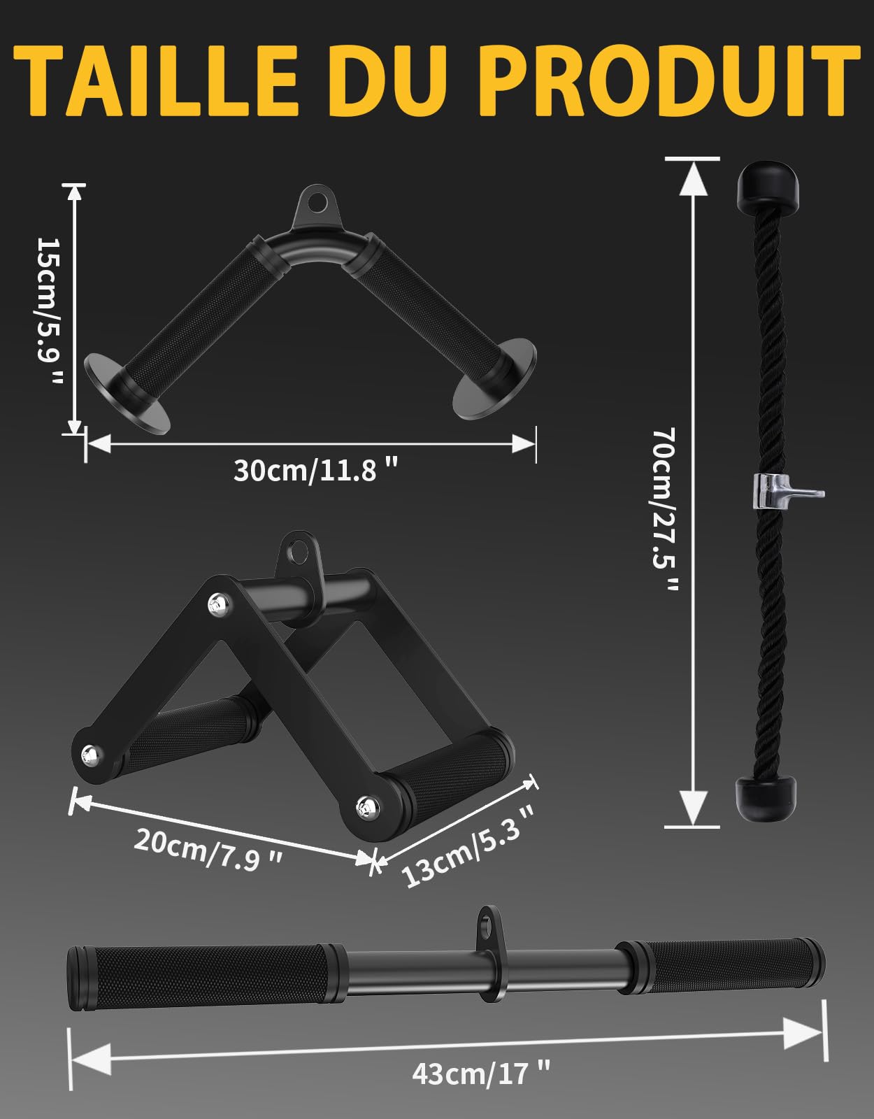 Fit4Fun Cable Machine Attachment Set,Non-Slip Rubber Grip LAT Pulldown Attachments for Pulley System, Cable Attachments for Gym