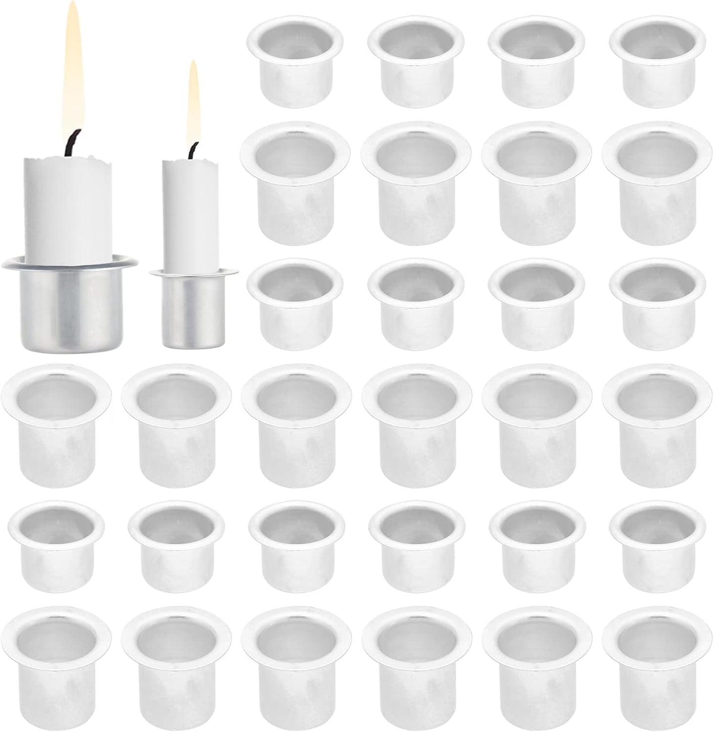 PH PandaHall Mini Metal Candle Holders - 40pcs Aluminum Drip Protectors for Taper Candles | 0.47/0.79 Inch
