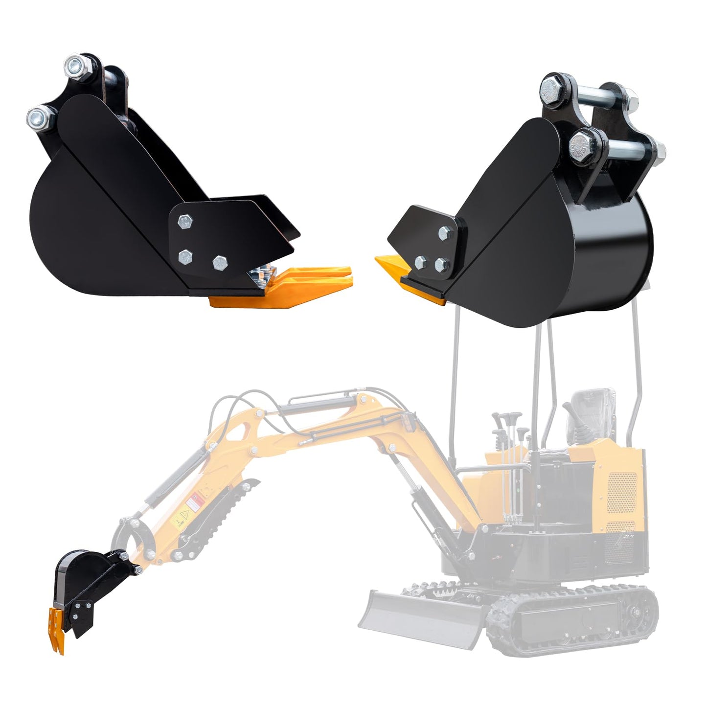 MMS 7.87in/200mm Mini Excavator Attachment, Narrow Backhoe Bucket, Manganese Steel Trench Digger Bucket with Metal Teeth, Suitable for 0.8-1.8 Tons Mini Excavators Digging Soil, Landscaping Work