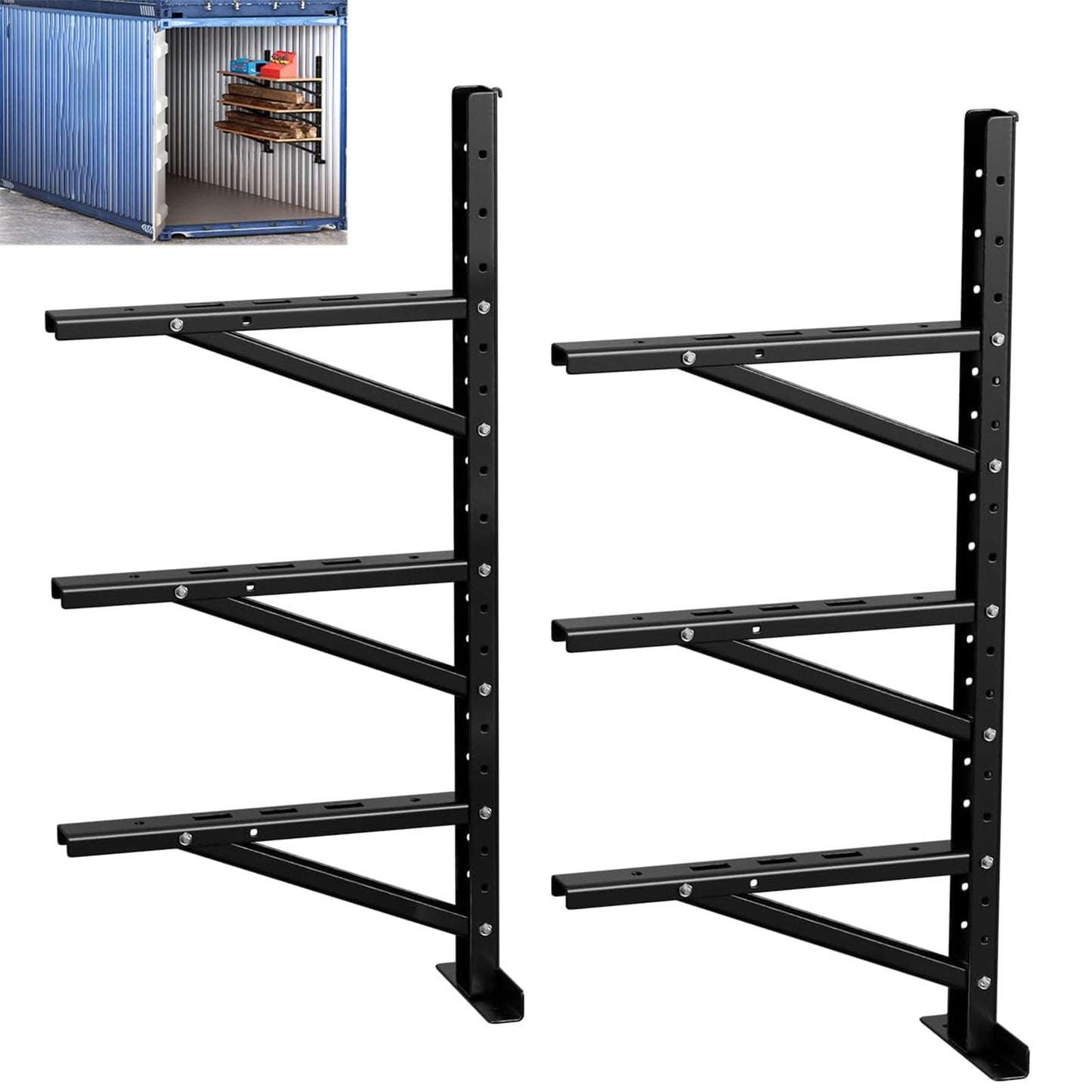 bimiti 2 Pack Shipping Container Shelving Brackets, Heavy Duty Adjustable Hanging Shelf Bracket Shipping Container Accessories Lumber Storage Rack, D-Ring Mount for Cargo Container 46.5"(H) X 22"(W)