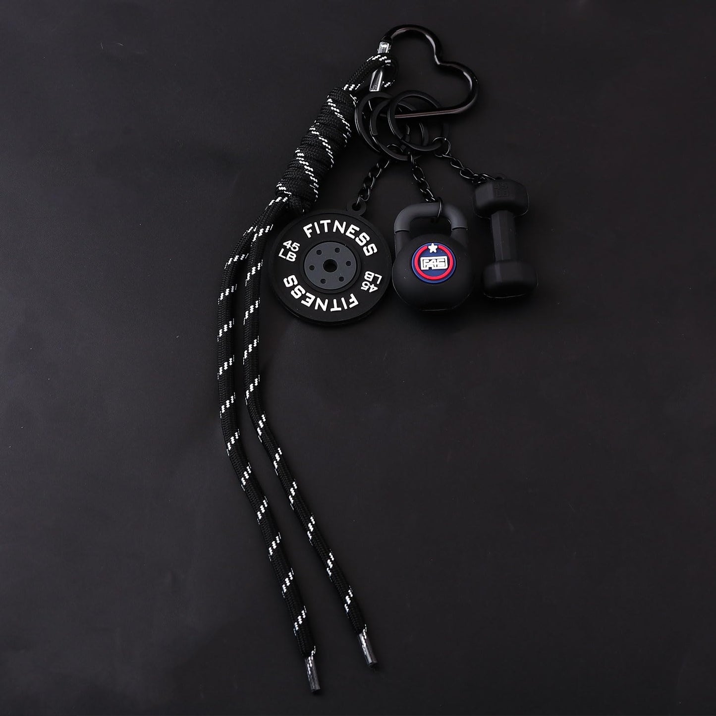 Locus Amoenus Gym Equipment Bag Charms DIY Soft Rubber Dumbbells Keychain for Fitness enthusiast Couple Backpack Jewelry Gift (Black)