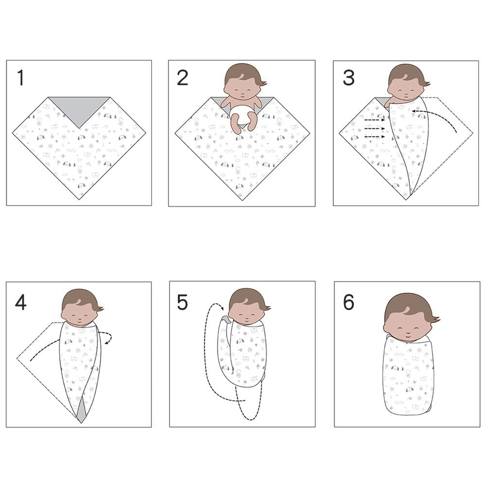 PESAAT Cotton Baby Swaddle Hat Set Newborn Infant Hats Receiving Blankets for Baby Boys Girls (0-6 Months, Haze Blue)