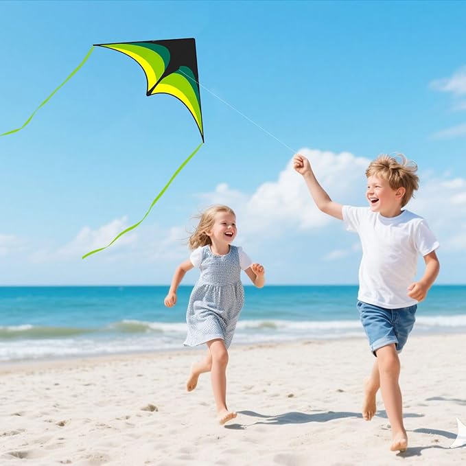 Delta Kite for Kids and Adults, Easy to Fly, Nylon Fabric with String Handle, Outdoor Beach Park Activities