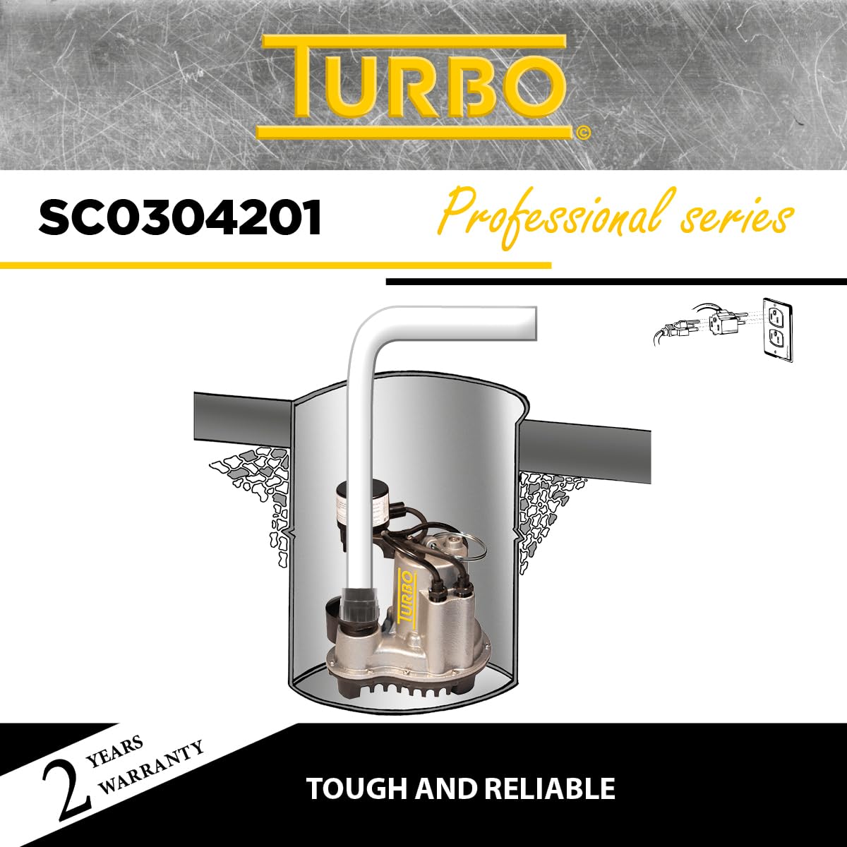 Turbo 1/2HP Cast Iron Submersible Sump Pump with Vertical Switch