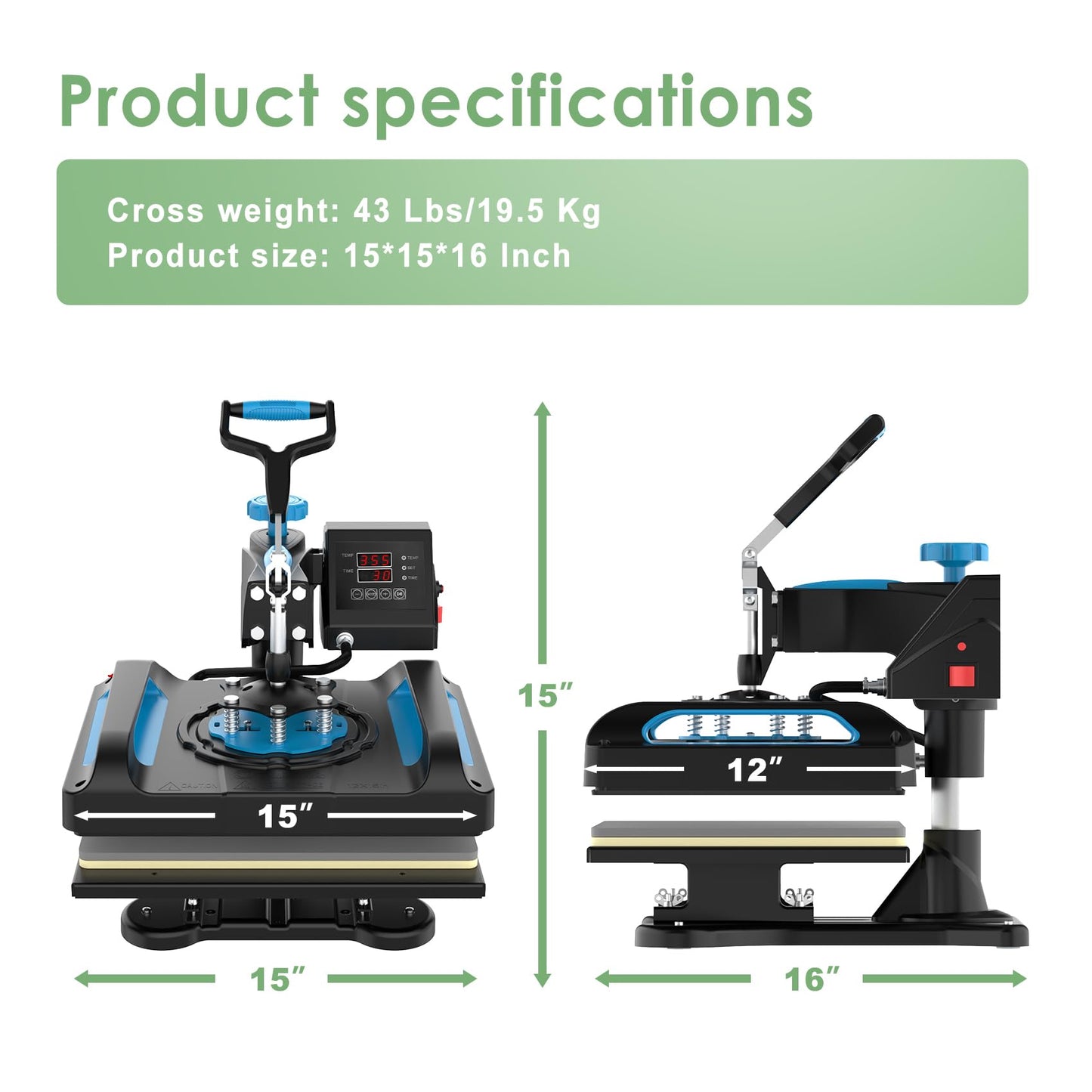 Seeutek Pro 5 in 1 Heat Press Machine 12x15 inch 360-Degree Swing Away Digital T Shirt Pressing Machine Multifunction Heat Transfer Sublimation Combo for T Shirts Mugs Hat Plate Cap