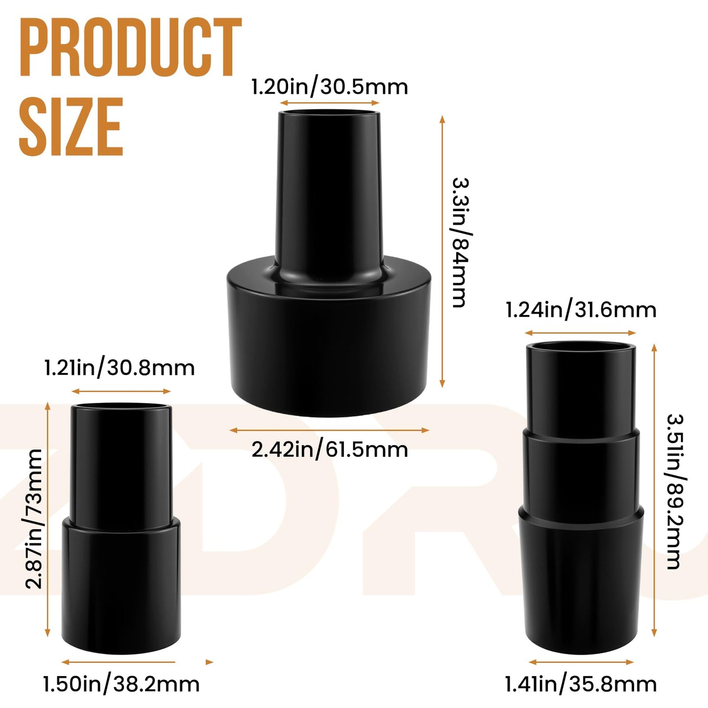 ZDRU 3Pcs Universal Vacuum Hose Adapter Kit - Multi-Size Adapters (2-1/2" to 1-1/4", 1-1/4" to 1-3/8" to 1-1/2", 1-3/8" to 1-1/4") Reducer Attachments for Wet Dry Vacuum Cleaner