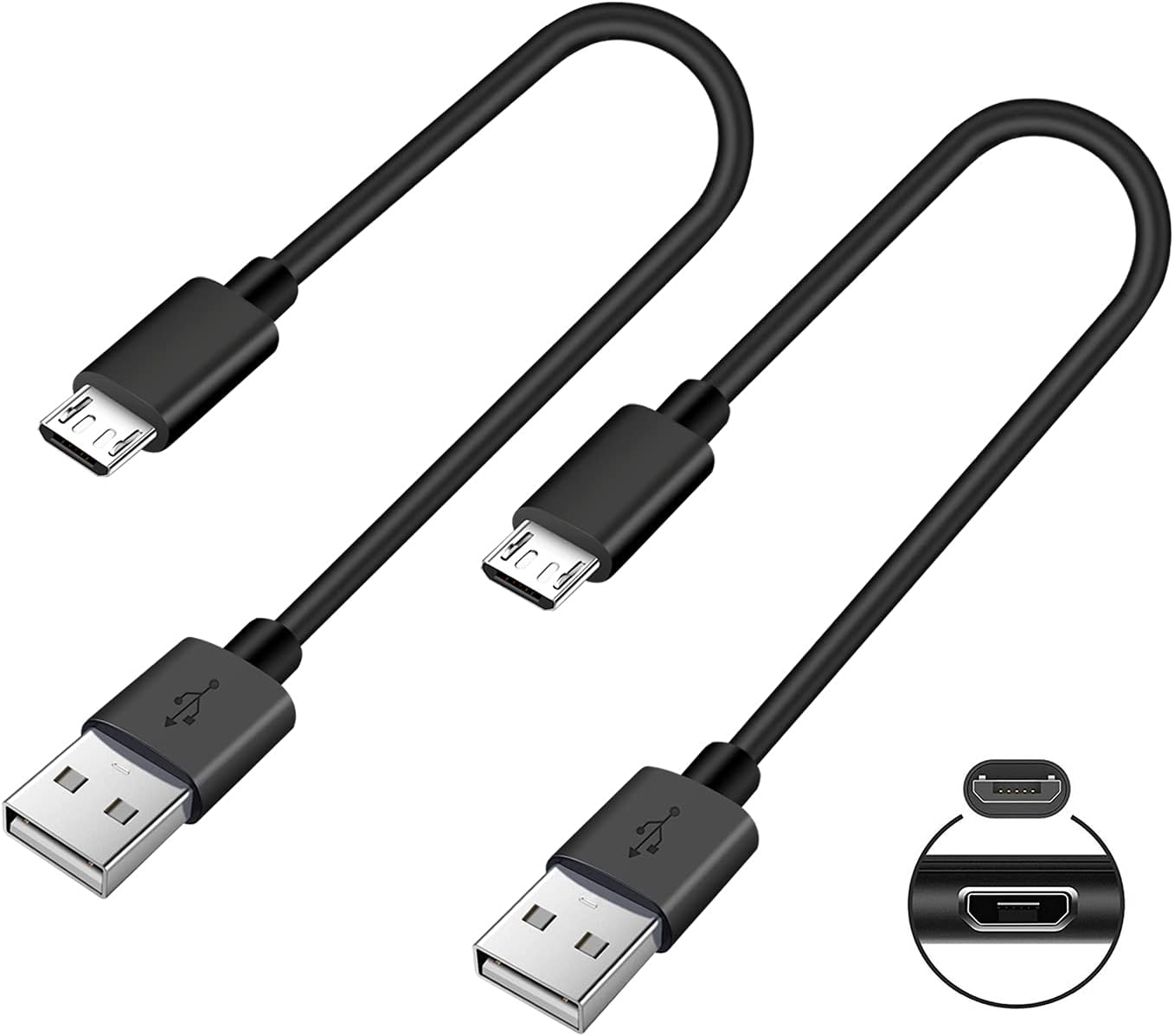 SCOVEE Cable,2-Pack Bank,Chromecast,PS4 Short Micro USB USB A Male to Micro B Android Phone Charger for Fire Stick,Roku