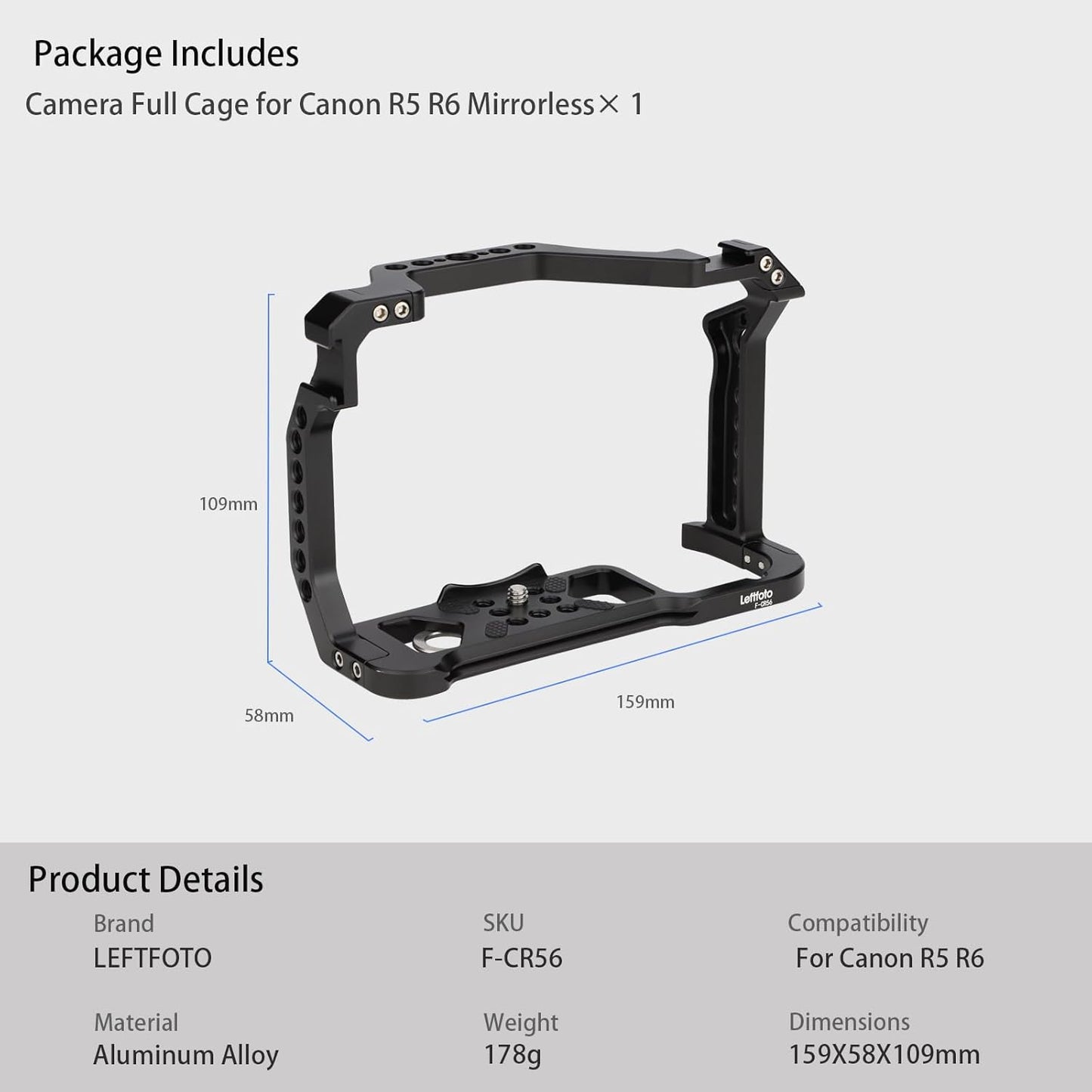 Leftfoto R5 R6 Camera Full Cage for Canon Mirrorless,Extension Mount Microphone Fill Light Bracket Filming