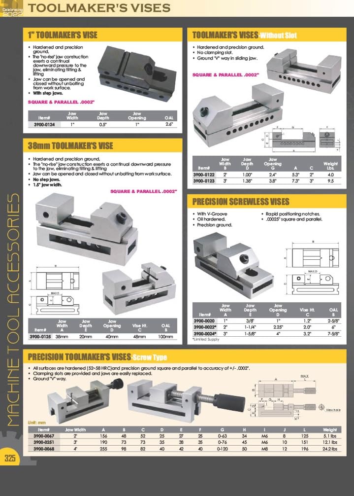 HHIP 3900-2605 Precision Sine Vise, 4" Opening, 3"