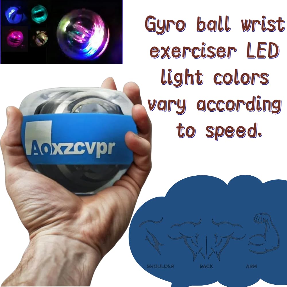 Aoxzcvpr Gyro Wrist Ball auto Start Gyroscope Torque Ball with LED Lights for Hand Trainer for Sports Enthusiasts.(Blue)