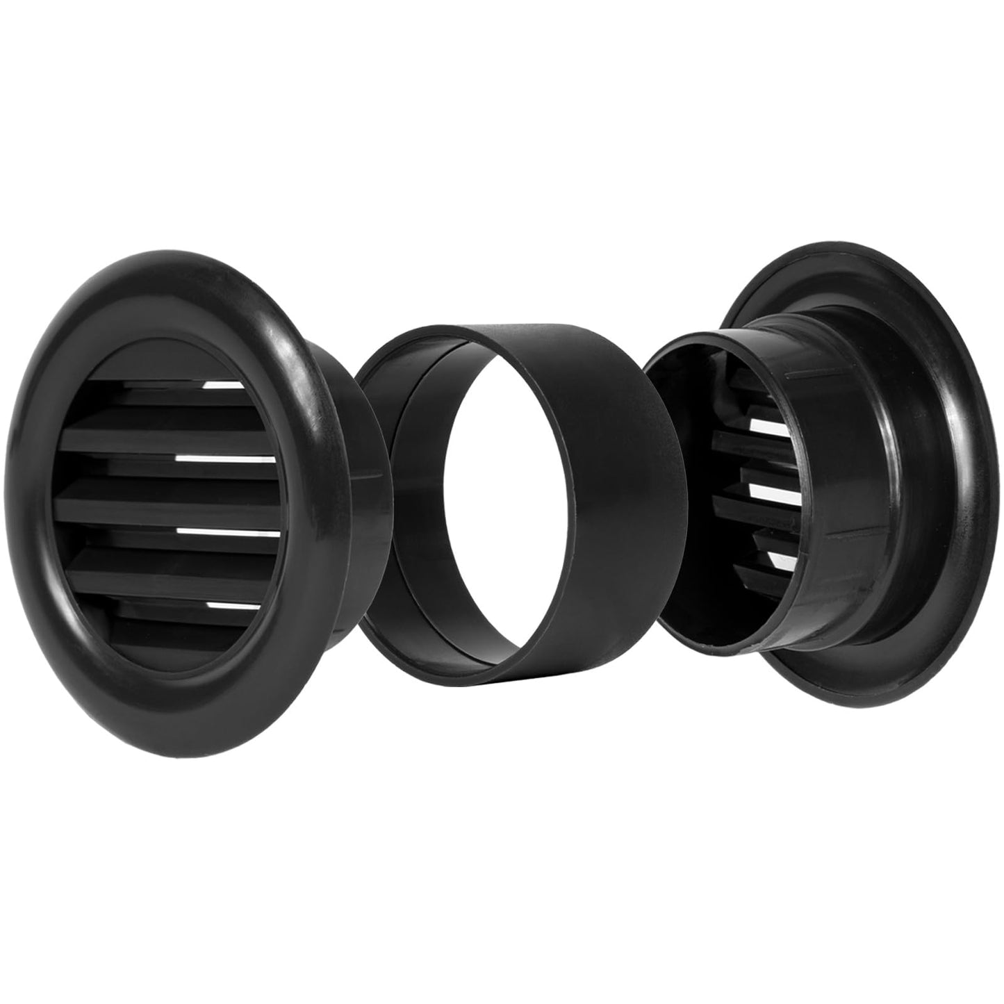 Vent Systems 1.5" Inch Round Door Vent Cover - 2 Pack - Black Plastic Mini Circular Grille with Dual-Sided Louvers - Durable Snap-In Register for Indoor Airflow - Ideal for Cabinet, Closet Ventilation