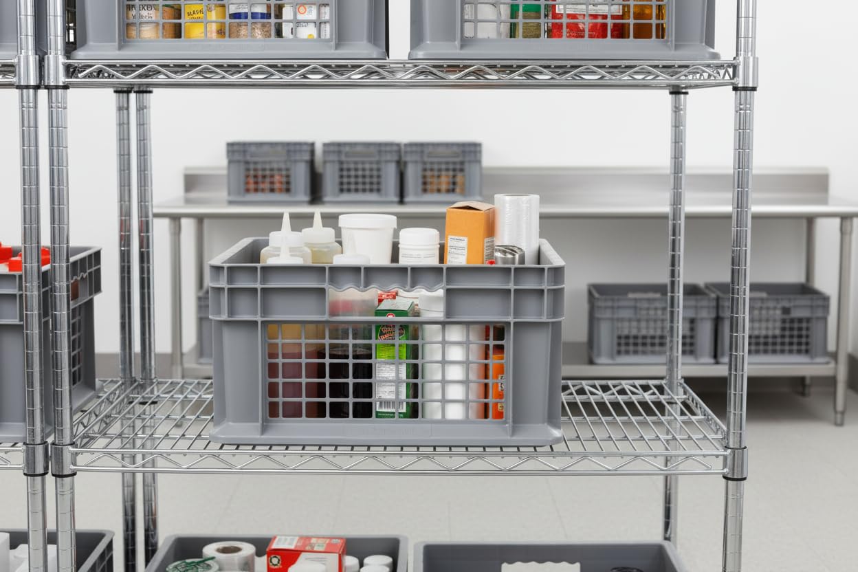 Hudson Exchange 12 x 16 x 8" (4 Pack) Mesh Straight Wall Handled Storage Container Tote, Gray