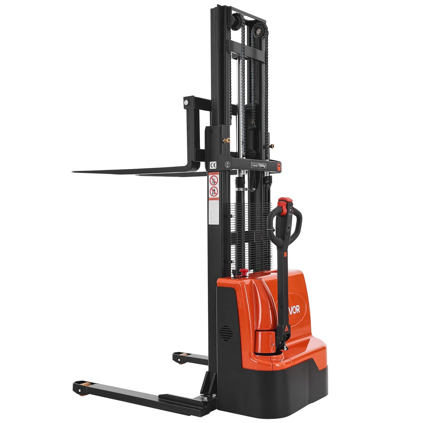 VEVOR Full Electric Pallet Stacker, 3300 lbs Capacity, 98.4'' Lifting Height, Pallet Lift Stacker Forklift with Straddle Legs & Forks, 8.66-31.1 Inches Adjustable Fork Width, Orange & Black
