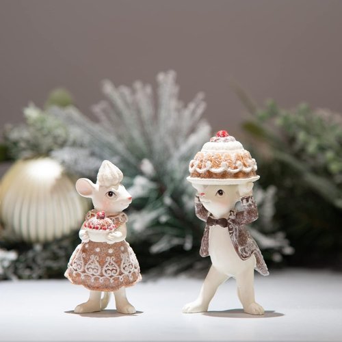 Braxio Gingerbread Mouse Figurine Set - Festive Christmas Decor for Tabletop & Tree | Collectible Ornaments