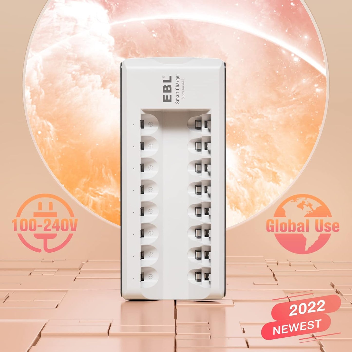 EBL 1.2V 2800mAh 4Counts 1100mAh 4Counts 8-Bay Rechargeable Batteries with Charger, NiMH AA Batteries & AAA Batteries