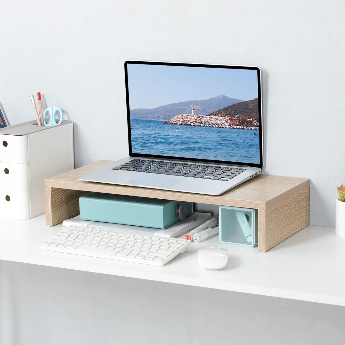 20 Inch Cozy TEAMIX Wood Monitor Stand Riser, Wooden Desktop Stand for PC/TV/Laptop/Printer, Monitor Riser