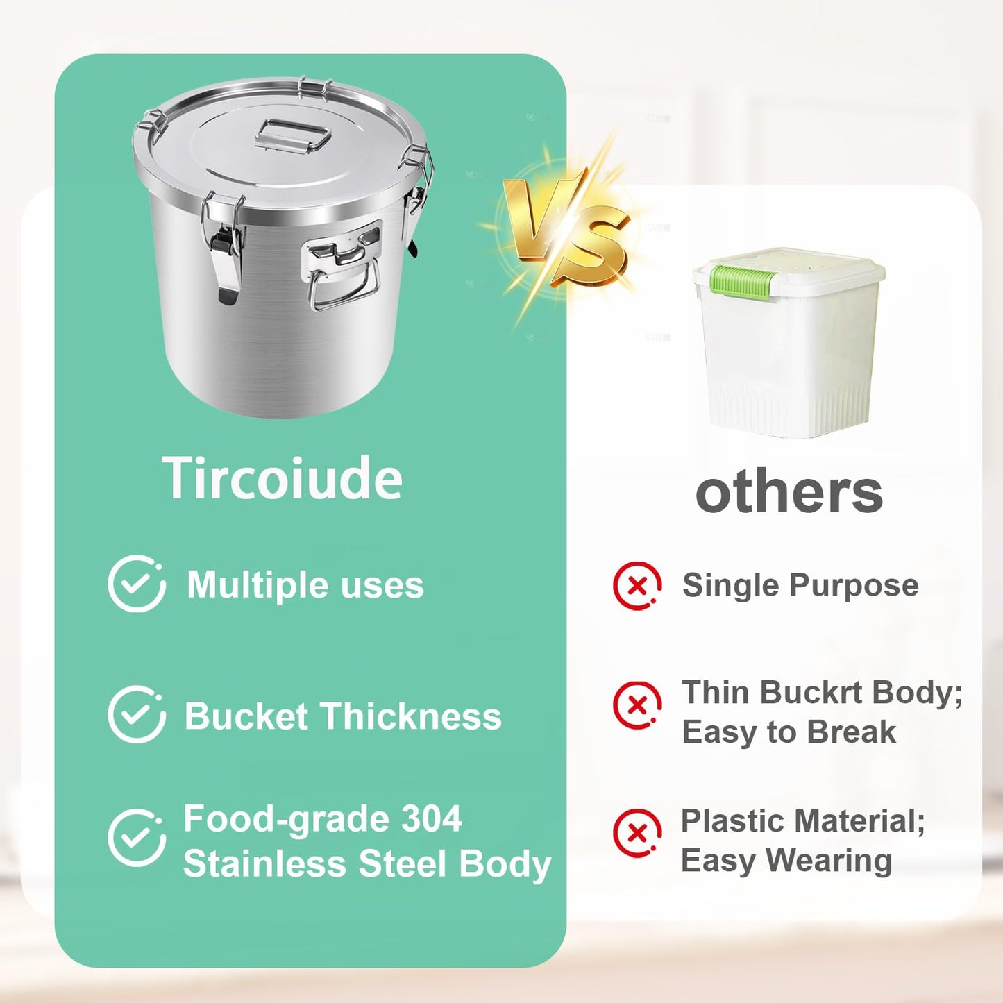 Tircoiude 304 Tainless Steel Large Airtight Canister, 60L/15.8Gal Dog Food Storage Container with Lockable Lid Carry Handle for Liquid Storage, Brewing, Kitchen Commercial Use