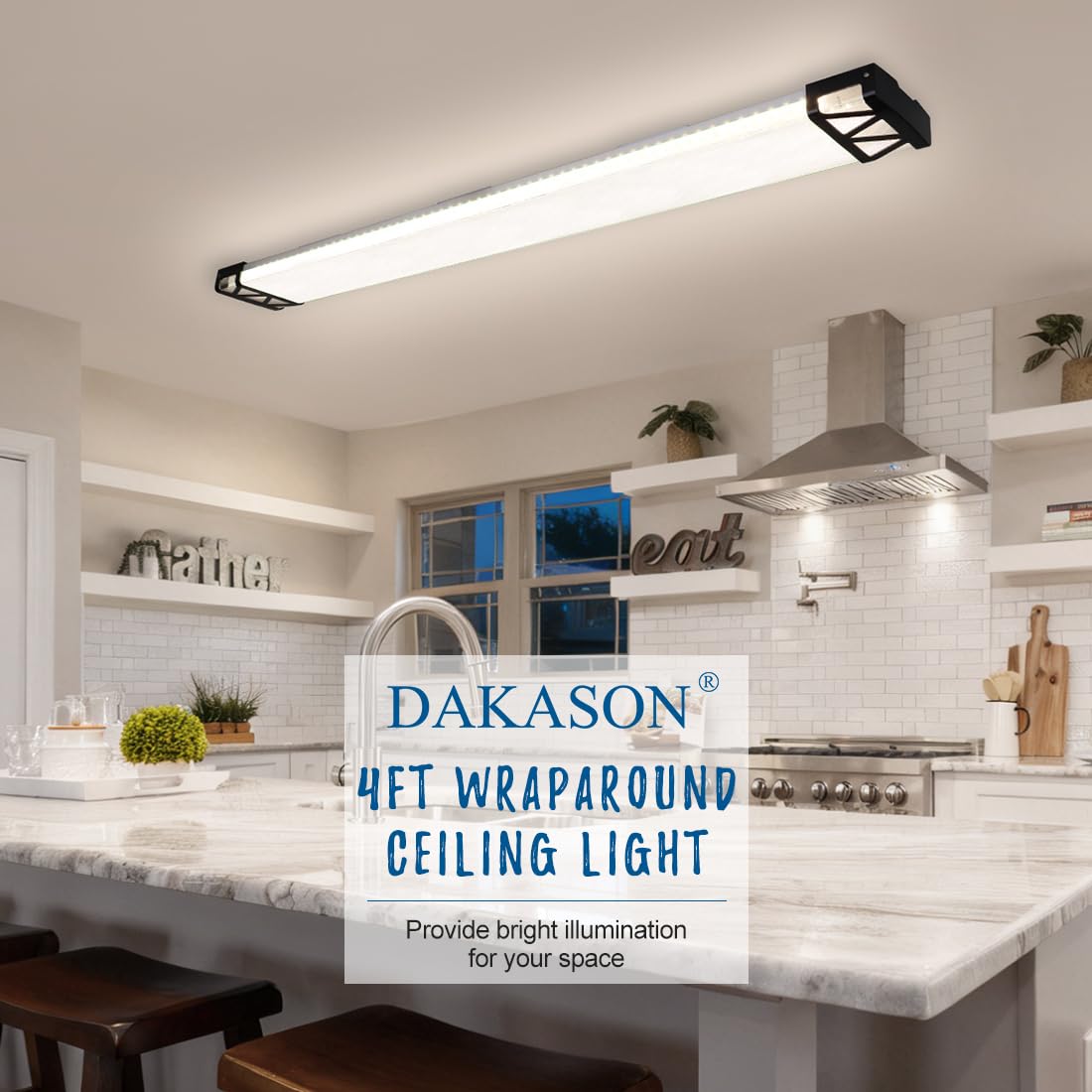 DAKASON 4FT LED Shop Lights for Garage Ceiling with Night Lighting, 48in LED Wraparound Light 75/65/55W 3/4/5000K Selectable, LED Ceiling Light Surface Mount for Office Workshop 4Pack