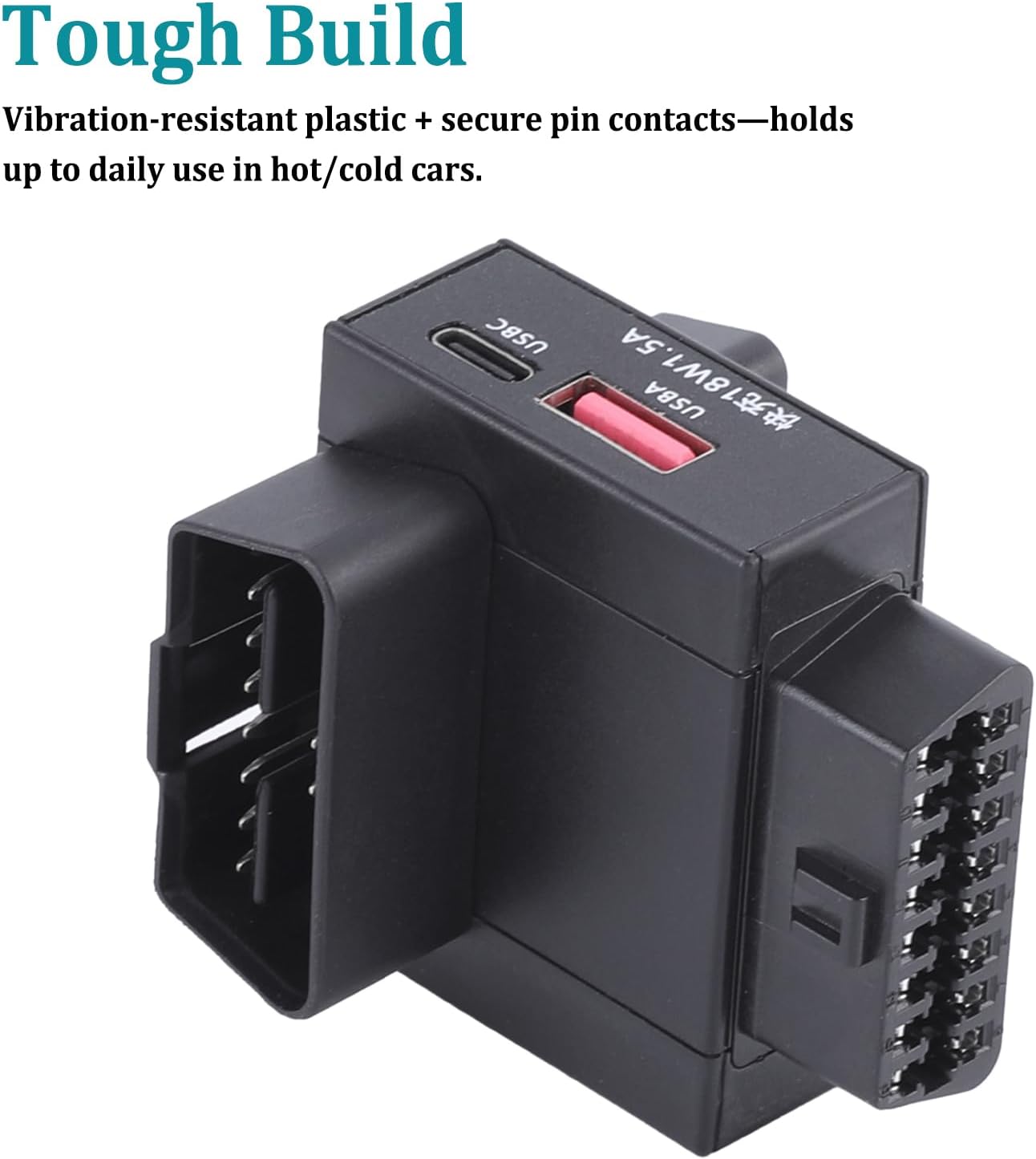 AUTANCTOR OBD2 1-to-2 1-Press 18W 16-Pin Splitter Adapter with Power Cut Switch & USB Fast Charging Car OBD Port